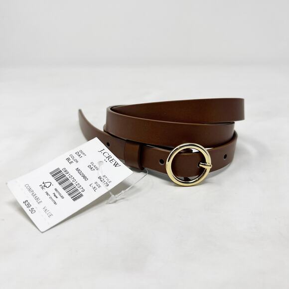 [J. Crew] Brown Genuine Italian Leather Round Gold Buckle Belt NWT Size L/XL - Picture 6 of 6